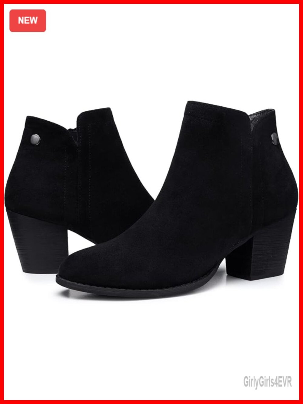 Women's Ankle Boots: Chunky Low Heeled Almond Toe Booties with Zipper, Faux